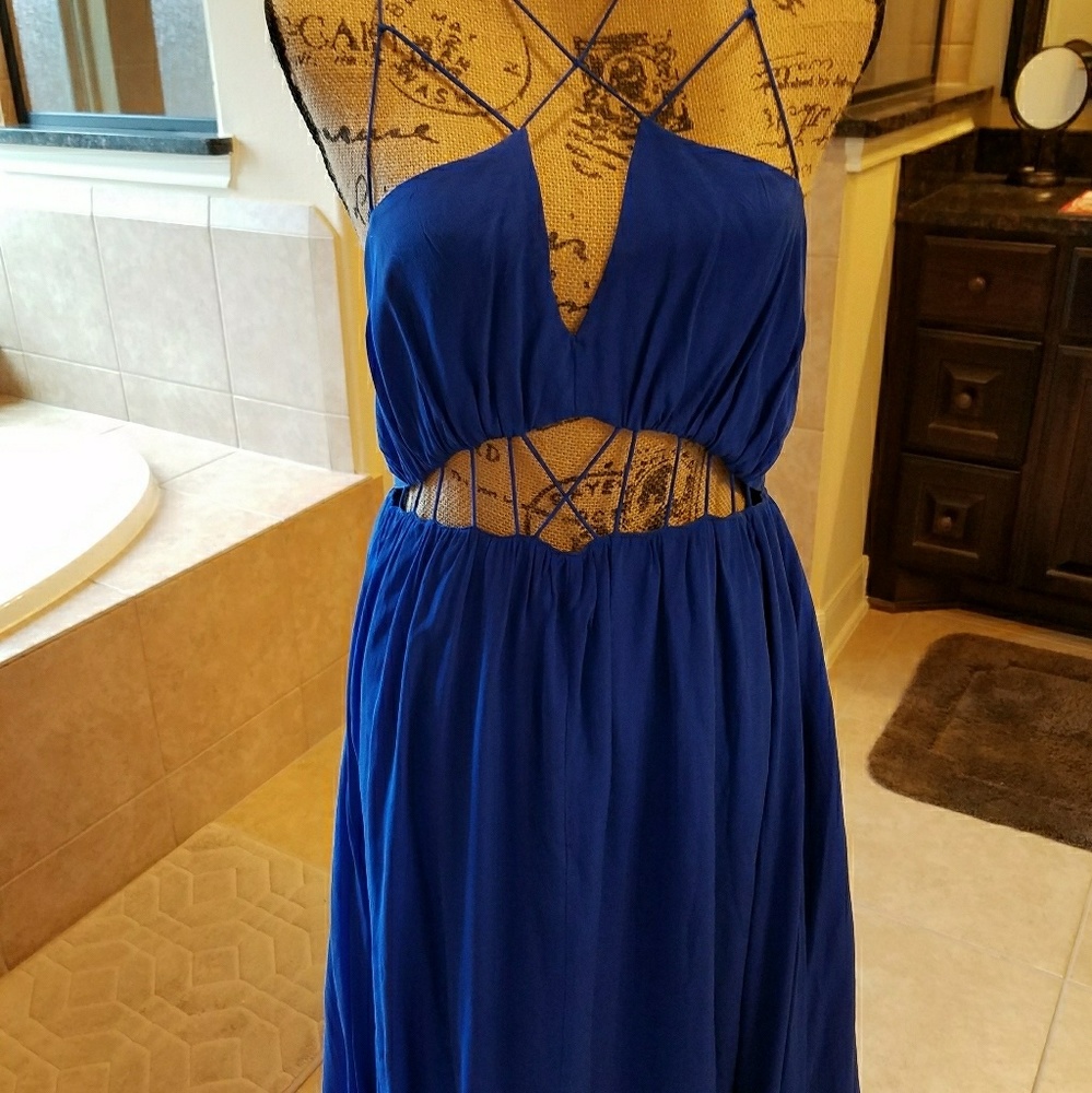 TopShop Premium strappy cobalt blue silk maxi